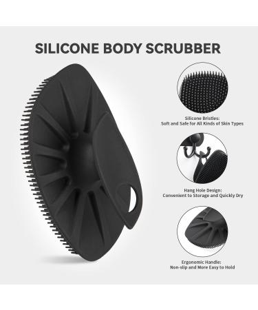 HieerBus Silicone Body Scrubber Flat Shower Brush Gentle Exfoliating and Massage Long Bristles Lathers Well and More Hygienic Than Traditional Loofah 1 Pack (Black) 3rd-black - Buy Online on SooperMarket.com