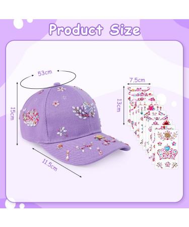 AOMIG DIY Adjustable Baseball Cap Craft Set for Girls - 10 Self-Adhesive Glitter Stones - Perfect Gift for Ages 4-11 - Purple Sun Hat - Buy Online on SooperMarket.com