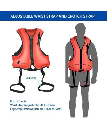 OMOUBOI Inflatable Snorkel Vest - Adult Swimming Jacket for Water Sports - Red - 90-220lbs - Buy Online on SooperMarket.com