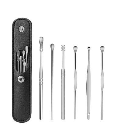 Ear Wax Remover 6 Pcs Premium Stainless Steel Ear Wax Removal Kit Ear Curette Ear Cleaner Tools for Children and Adult Earwax Removal Kit Cleaning Kit with Portable Bag (silver)