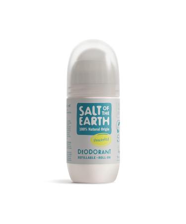Salt Of the Earth Refillable Natural Deodorant Roll On Unscented - Effective Protection 100% Natural Eco friendly Vegan Suitable for Women Men & Kids - 75ml