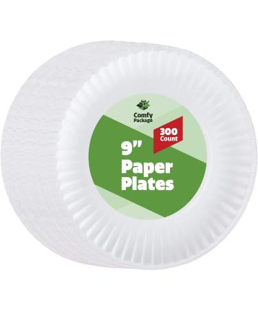 300 Pack 9 Inch Disposable White Paper Plates - Uncoated, Large 300 Count - Buy Online on SooperMarket.com