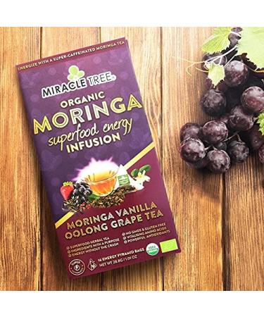 Miracle Tree's Moringa Energy Tea - Vanilla Oolong Grape | Super Caffeinated Blend | Healthy Coffee Alternative  Perfect for Focus | Organic Certified & Non-GMO | 16 Pyramid Sachets Vanilla Oolong Grape 16 Count (Pack of - Buy Online on SooperMarket.com