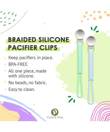 Pickle and Olive Silicone Pacifier Clip - Braided Paci Holder Set of 2 (Pink + Gray) - Buy Online on SooperMarket.com