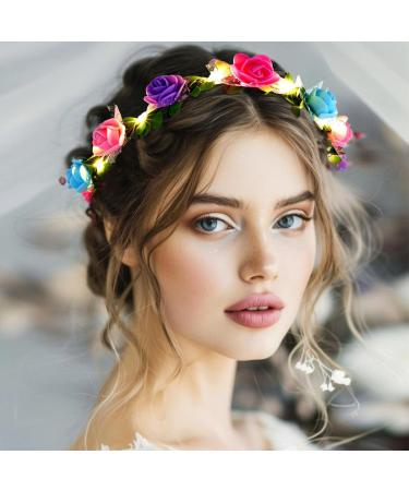 Zoestar Light Up Flower Crown Headband LED Hair Wreath Headbands Bridal Floral Headpiece Festival Party Hair Accessories for Women and Girls (Colorful Standard Size) - Buy Online on SooperMarket.com