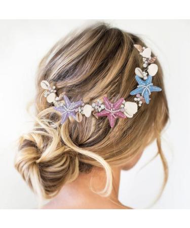 Brishow Starfish Bride Wedding Hair Vine Shell Bridal Hair Accessories Pearl Beach Wedding Headband Mermaid Hair Piece for Women and Girls
