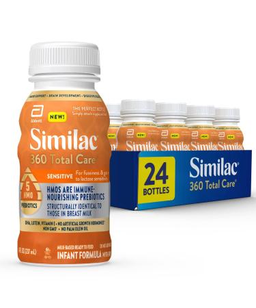 Similac 360 Total Care Sensitive Infant Formula, with 5 HMO Prebiotics for Fussiness & Gas Due to Lactose Sensitivity, Non-GMO, Baby Formula, Ready-to-Feed, 8 Fl Oz, Pack of 24 8 Fl Oz (Pack of 24)