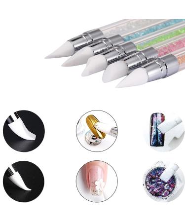 Rosavida 5Pcs Nail Art Sculpture Pen Double Ended Tool for Manicure - Silicone with Acrylic Rhinestone Handle - Buy Online on SooperMarket.com