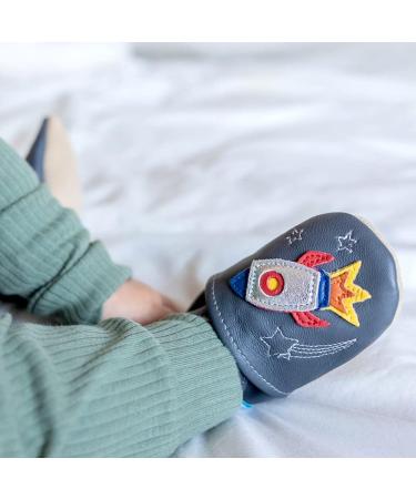Dotty Fish Soft Leather Baby Shoes | Toddler Boys Non-Slip Suede Soles | Space Rocket Design | 0-6 Months to 4-5 Years - Buy Online on SooperMarket.com