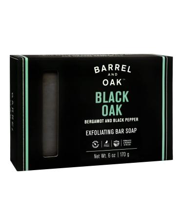 Barrel and Oak - Exfoliating Bar Soap  Men's Soap Bar  Natural Exfoliator  Deep Cleans Pores & Removes Dead Skin  Certified Sustainable Palm Oil  Charcoal Powder  & Olive Stone  Vegan(Black Oak  6 oz)