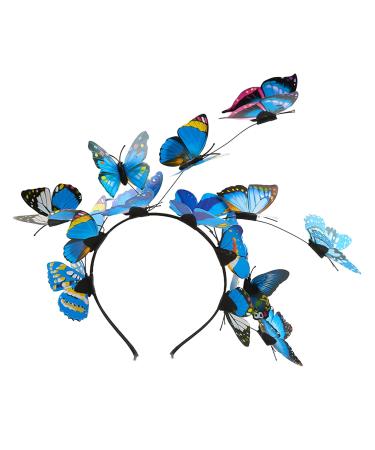 Bohue Butterfly Headbands Antenna Headband Butterfly Hairband Butterfly Fascinator Hat Hair Accessories for Woman Girls Kids (Blue)
