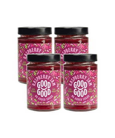 GOOD GOOD Sweet Raspberry Jam - Keto Friendly - Low Calorie Without Added Sugars - Vegan - Gluten Free - Preserves - 330g x4
