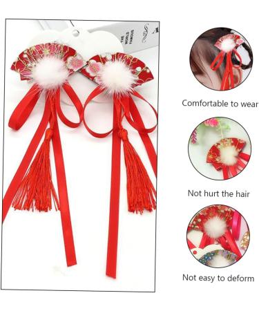 ibasenice 3 Pairs Children's Hairpin Butterfly Hair Clips Chinese New Year Hair Clips Hair Clip Accessories Polymer Clay Cane Styling Hair Clips Decor Red Fabric Ribbon Woman Chinese Style - Buy Online on SooperMarket.com