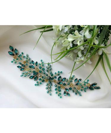 Denifery Emerald Green Wedding Hair Vine | Bridal Gold Headpiece & Jewelry - Buy Online on SooperMarket.com