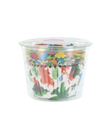 Create A Cake Dinosaur Cupcake Sprinkle Kit Patterned Baking Cases & Sprinkle Pod 25 Cases And 30g Sprinkles Edible Decoration Set With Multicoloured Sugar Dinosaurs and Sugar Strands