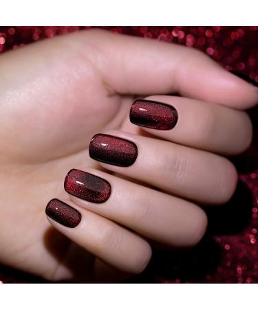 RARJSM Burgundy Cat Eye Gel Nail Polish - Diamond Black Red Velvet Glitter 15ml - UV LED Soak Off for Home Salon Christmas Manicure - Buy Online on SooperMarket.com