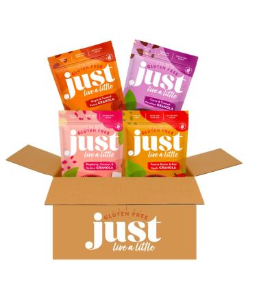Just Live a Little Gluten Free Granola | 4 x 360g packs | Vegan Granola No Added Sugar (A Mixed Taster Pack)