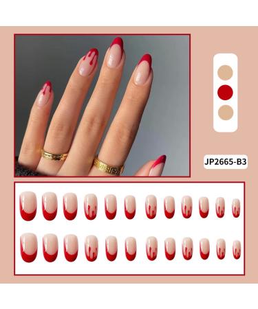 Shop Halloween Press on Nails - Medium Length Horror Bloody Fake Nails | Red French Tips Coffin Full Cover with Glue | 24Pcs for Halloween Party - Buy Online on SooperMarket.com