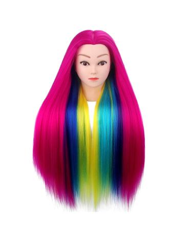 Topdirect 31.5 inch Synthetic Hair Wig Training Head - DIY Hairstyle Set with Holder in Rose Red - Perfect for Hairdressers - Buy Online on SooperMarket.com