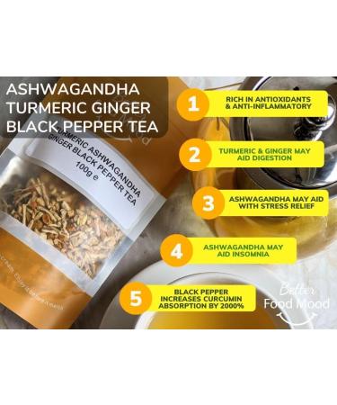Turmeric Ashwagandha Ginger Black Pepper Loose Leaf Tea 100gm - Digestion & Stress Relief | Superfood | Antioxidant Rich - No Caffeine - Buy Online on SooperMarket.com