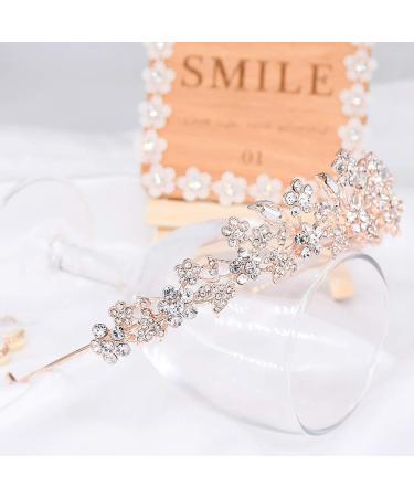 Bridal Rhinestone Crystal Tiara Crown - Rose Gold | Perfect for Wedding, Prom, Birthday, and Pageant Veil Headband - Buy Online on SooperMarket.com