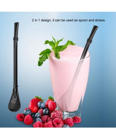 Spoon Straws Stainless Steel Straws Stainless Steel Metal Drinking Straw Spoon Resuable Washable Stirring Scoop (Black) - Buy Online on SooperMarket.com