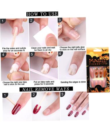 Halloween Press on Nails Medium Length Fake Nails Acrylic Pumpkin Nails with Ghost Pattern Cross Head Design Fake Nails for Women Girls - Buy Online on SooperMarket.com