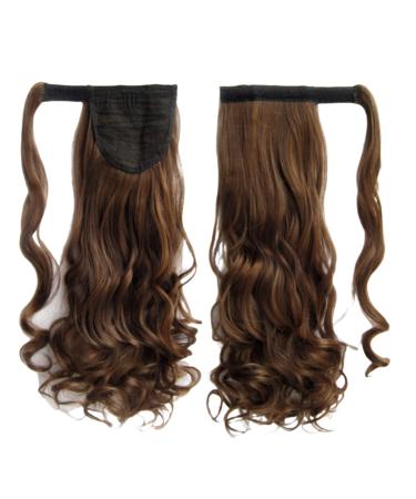 Wavy Ponytail Extension Hair Ponytail Wrap Around Ponytail 23 Inch Synthetic Natural Curly Hairpiece Wrap Around Hair Extensions for Women Daily Use Brown 1pc Brown