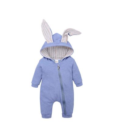 Kids Tales Newborn Baby Winter Warm Outfits Cute Rabbit Ear Hooded Zipper Romper 18-24 Months Blue