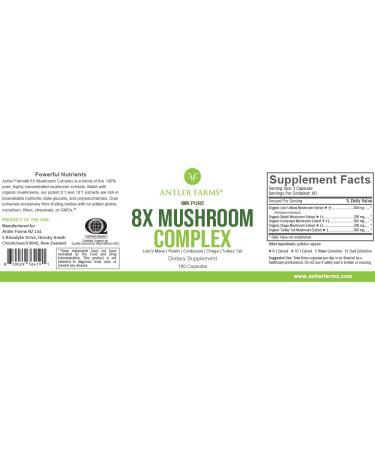 Antler Farms 100% Pure 8X Mushroom Complex - Organic Five Mushroom Blend - Lion's Mane, Reishi, Cordyceps, Chaga, Turkey Tail - Fruiting Bodies Only - Buy Online on SooperMarket.com