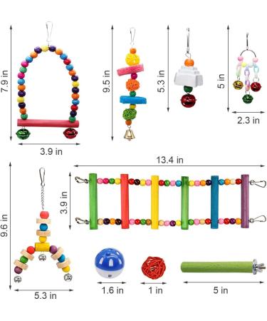MQUPIN Bird Parrots Toys 14-Pack Cage Toys Hanging Swing Climbing Shredding Perches Ladders Sepak Takraw Bell Frosting Stick Parrot Set Toy for Medium Budgie Finches Cockatiels Conures African Parrot S-6.9inch - Buy Online on SooperMarket.com