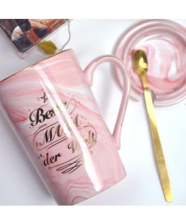 Bokalaka Mother's Day Gift - 400ml Pink Ceramic Coffee Cup with Lid & Spoon | Perfect Mom Gifts & Birthday Present | Best Mom in the World - Buy Online on SooperMarket.com