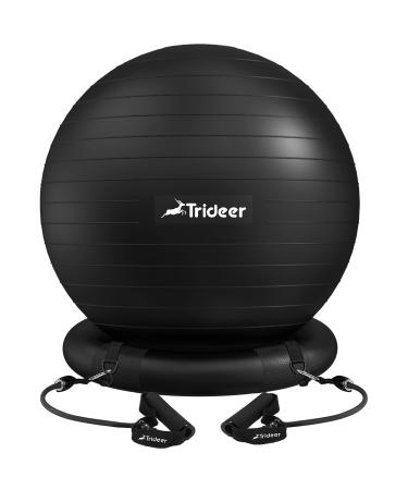 Trideer Ball Chair Yoga Ball Chair Exercise Ball Chair with Base & Bands for Home Gym Workout Ball for Abs, Stability Ball & Balance Ball Seat to Relieve Back Pain 65cm Black with Bands