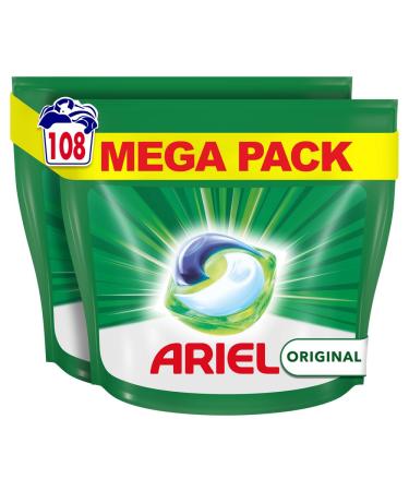 Ariel All-in-1 PODS Washing Liquid Laundry Detergent Tablets / Capsules 108 Washes (54 x 2) Original Brilliant Cleaning Even In A Cold Wash