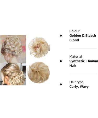 Golden & Bleach Blond Updo Ponytail Hair Extension | Messy Bun Scrunchie Curly Wavy Hairpiece for Women - 35g - Buy Online on SooperMarket.com