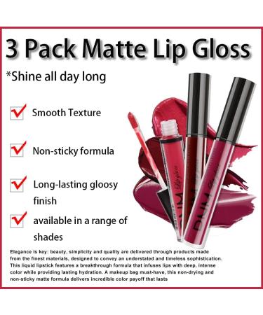 3Pcs Matte Lip Gloss Set Matte Liquid Lipstick Set Lip Stain Long-Lasting Waterproof Lipgloss Makeup Gift Lipsticks Set Vibrant Lips Set (#04) - Buy Online on SooperMarket.com