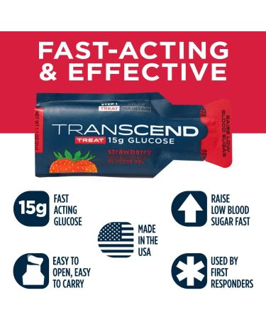 Transcend Strawberry Glucose Gel Packs - 15 Pack (1.1oz Each) | FSA/HSA Eligible, Blood Sugar Support for Diabetics | Fast-Acting 15g Dose | Made in USA - Buy Online on SooperMarket.com