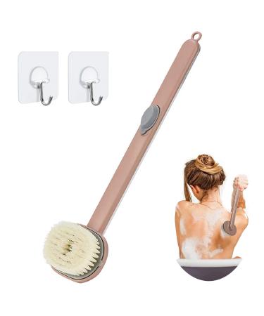 Pink Long Handle Liquid Bath Brush PUSCOBSY Back Scrubber for Shower with Comfy Bristles Extended Handle Upgraded Bath Body Brush with Soap Dispenser Press the Water Exfoliating Bath Brush(Pink 14 in)