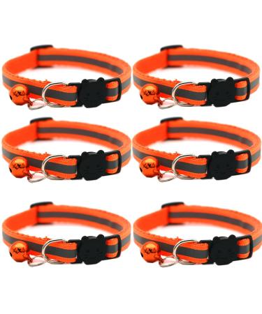 Hepplly 6-Pack Cat Collars Quick Release Reflective Kitten Collar with Bell (Orange)