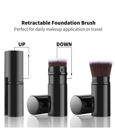 Retractable Flat Top Kabuki Brush | Portable Foundation Makeup Brush with Cover - Black - Buy Online on SooperMarket.com