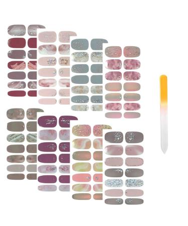 SIUSIO 112pcs 8 Sheets Full Nail Wraps Nail Polish Strips Stickers Gradient Glitter Stick on Gel Nail Polish Strips for Nail Art with 1PCS Crystal Glass Nail Files for Women Girls Gray
