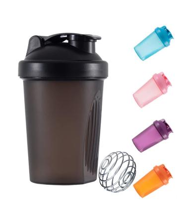 KANGSIT Protein Shaker Bottle with Stainless Steel Mixing Ball BPA- and DEHP-free Leakproof Flip On Lid- Protein & Supplement Shaker Bottle 400ml Black