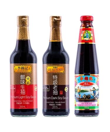 LKK Lee Kum Kee Premium Sauce Cooking Set - Light Soy Sauce 500ml Dark Soy Sauce 500ml and Oyster Sauce 510g