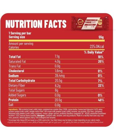 Snaktive Gingerbread Cookie Christmas Protein Bar High Protein and High Fiber Natural Clean Bar 12x55G Crunchy Bars Pre & Probiotics - Buy Online on SooperMarket.com