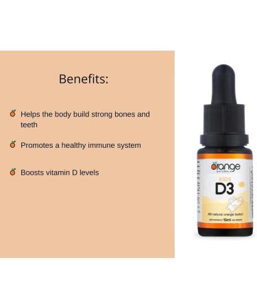 Orange Naturals - Vitamin D3 Drops - Liquid Natural Orange Flavour- 400IU for Kids - 15ml - Cholecalciferol Vitamin D3 Liquid Drops - Bone Health Teeth Health & Immune System Support - Buy Online on SooperMarket.com