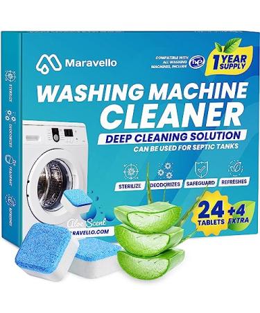 Maravello Washing Machine Cleaner Washing Machine Cleaning Tablets for Front Load and Top Load Washers Mold and Stain Remover for Laundry Tub 14-Month Supply (28 Count Aloe Vera) Aloe Vera 28 Count (Pack of 1)