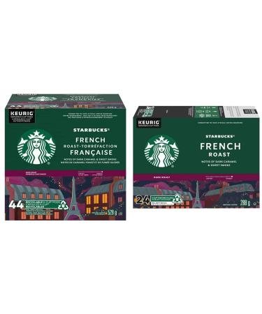 Starbucks French Roast Dark Roast Ground Coffee K-Cup Pods 44 ct Box & French Roast Dark Roast Coffee Single Serve Keurig K-Cup Pods 24 Capsules