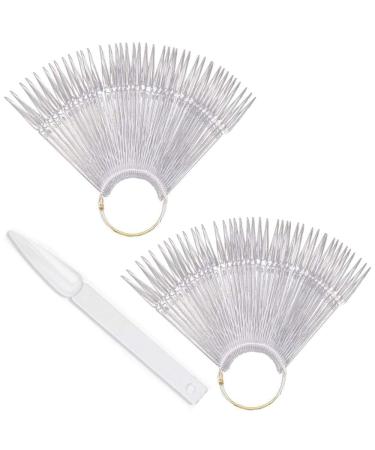 80 Pcs Fake Nail Art Tips Nail Swatches Practice Tool Nail Tips with Ring Holder (Clear)