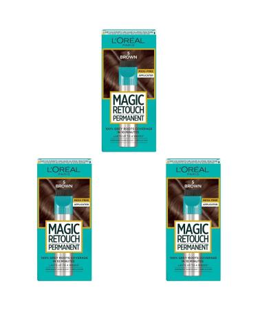 L'Oreal Paris Magic Retouch Permanent Root Concealer Touching Up Grey Hair Dye 5 Brown 1 Count (Pack of 3) MAGIC RETOUCH PERMANENT 5 BROWN 1 Count (Pack of 3)