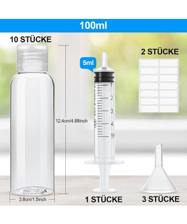 10-Piece 100ml Travel Bottles Set Small Plastic Containers with Syringe Funnel & Labels for Shampoo Conditioner & Toiletries - Perfect for International Travel - Buy Online on SooperMarket.com